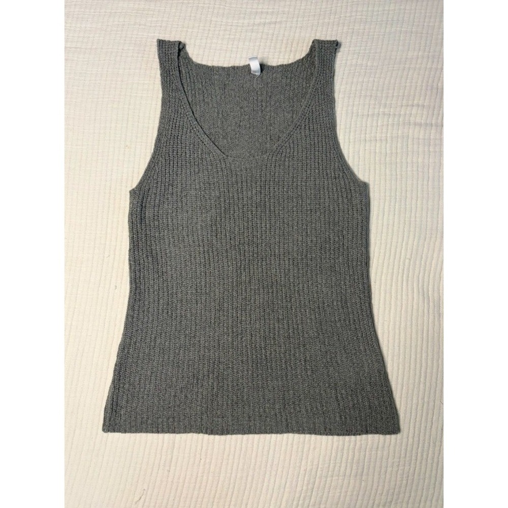 Wishlist Knit Grey V-Neck Ribbed Sleeveless Tank Top Size M